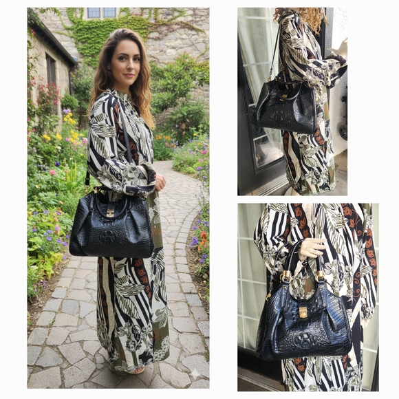 BRAHMIN ELISA HOBO BLACK MELBOURNE Genuine LEATHER SATCHEL SHOULDER BAG HANDBAG